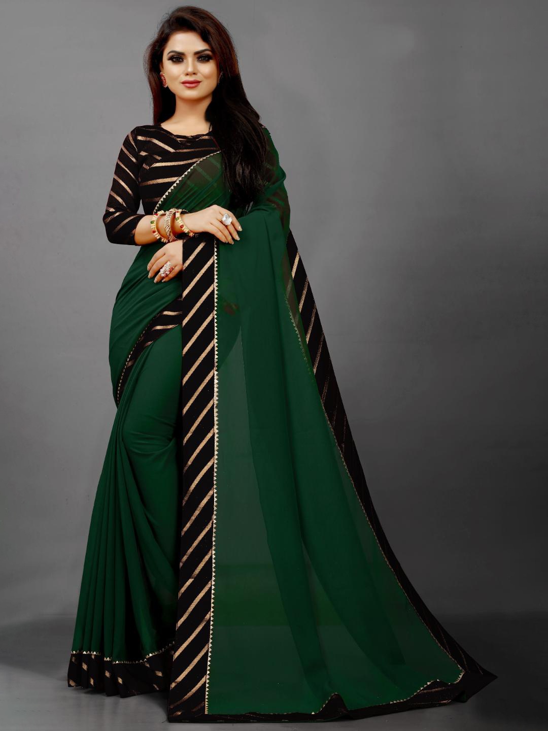 

SM TRENDZ Embellished Pure Georgette Saree, Green