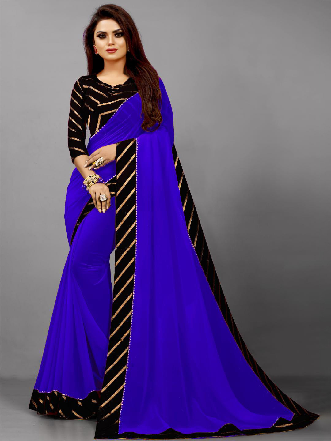 

SM TRENDZ Printed Pure Georgette Saree, Blue