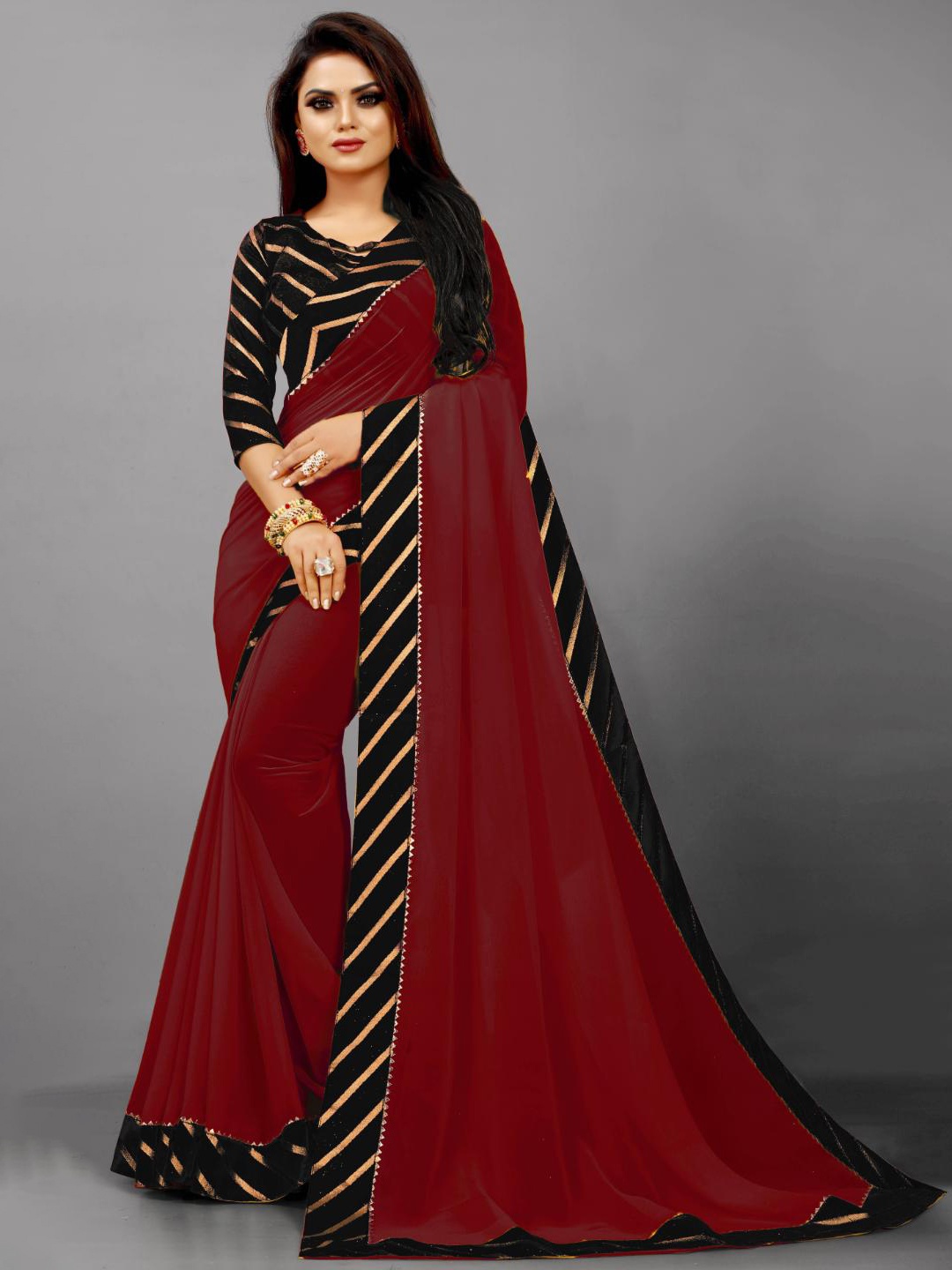 

SM TRENDZ Gotta Patti Pure Georgette Saree, Maroon