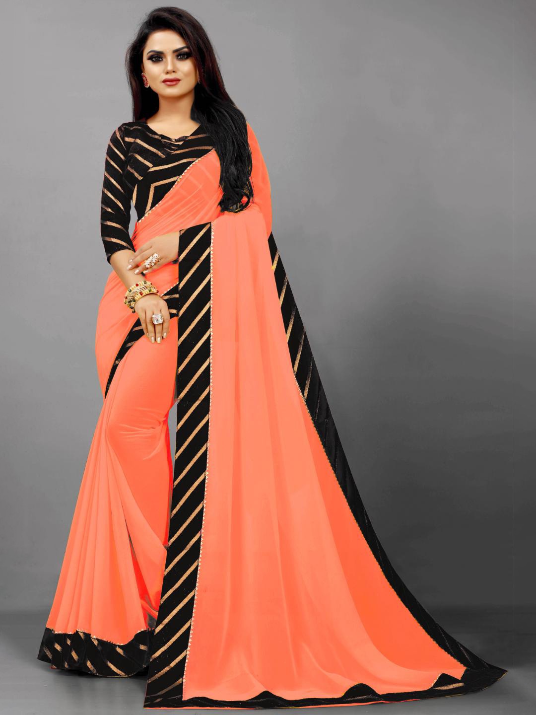 

SM TRENDZ Gotta Patti Pure Georgette Saree, Orange