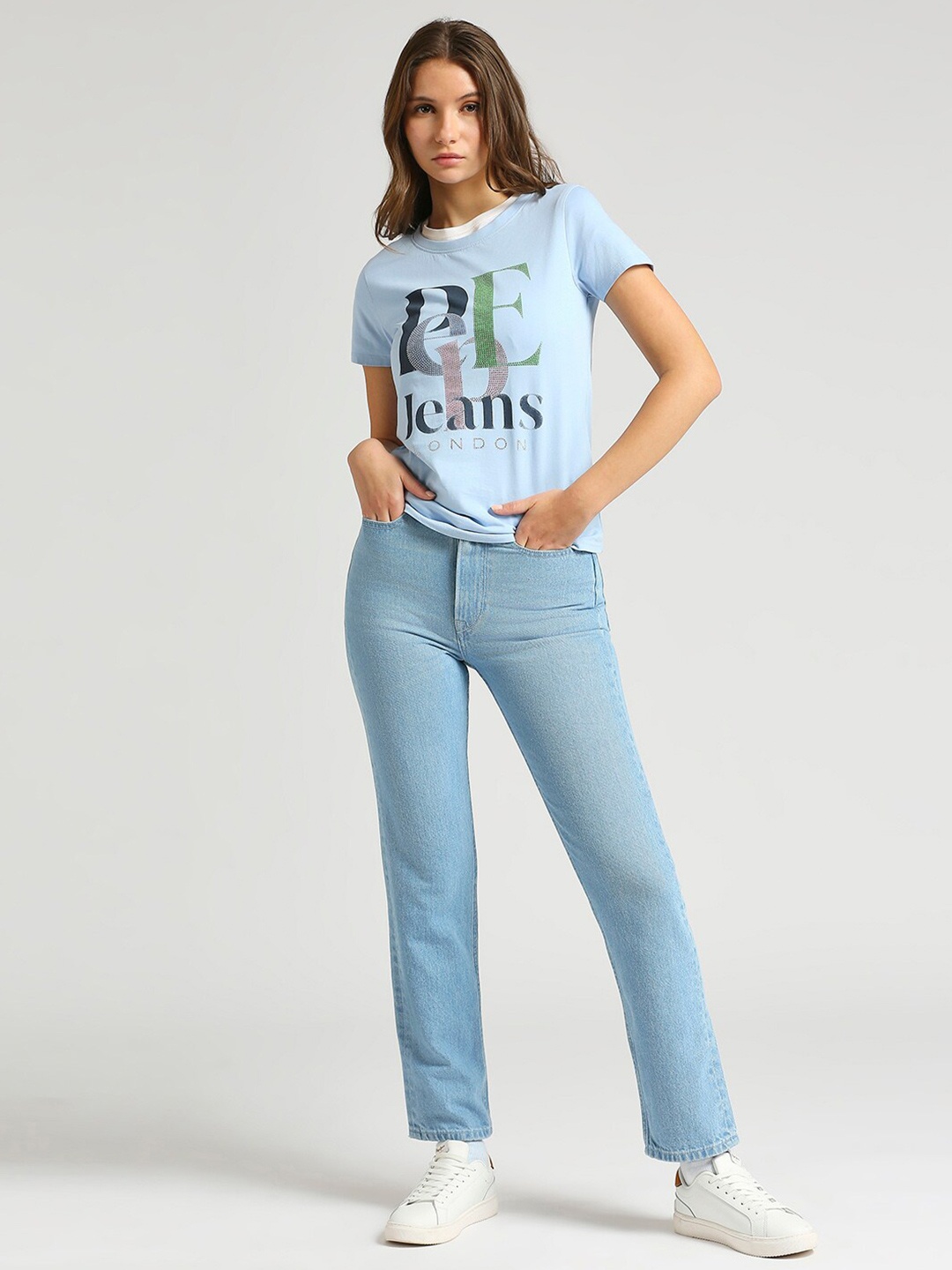 

Pepe Jeans Typography Printed Pure Cotton Embellished T-shirt, Blue