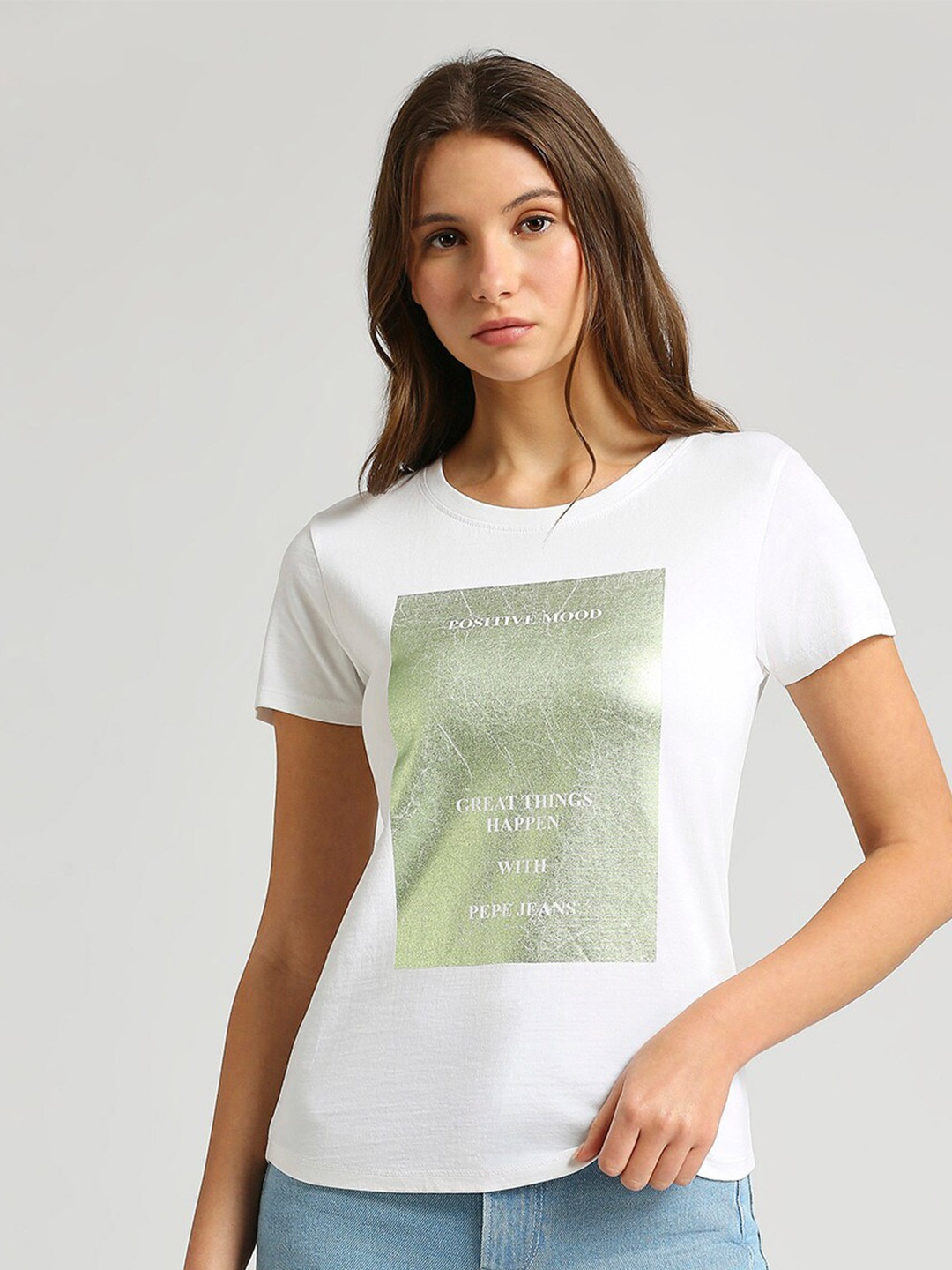 Pepe Jeans Typography Printed Round Neck Pure Cotton T-shirt, White