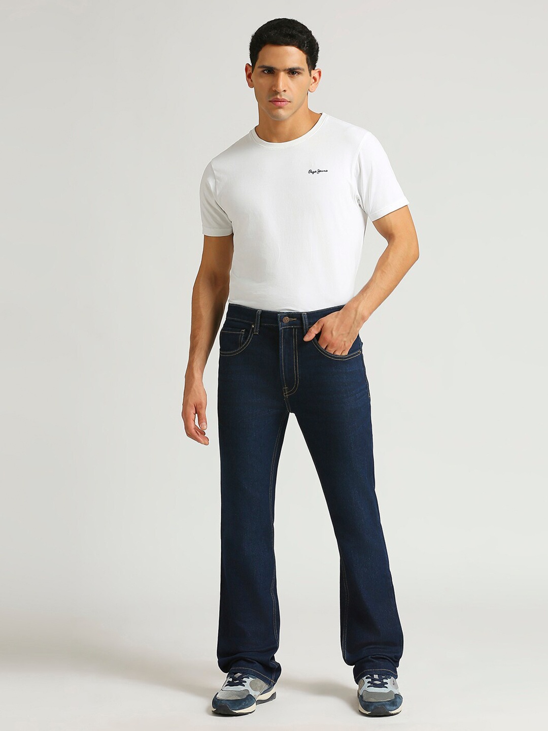 

Pepe Jeans Men Bootcut Clean Look Stretchable Jeans, Blue