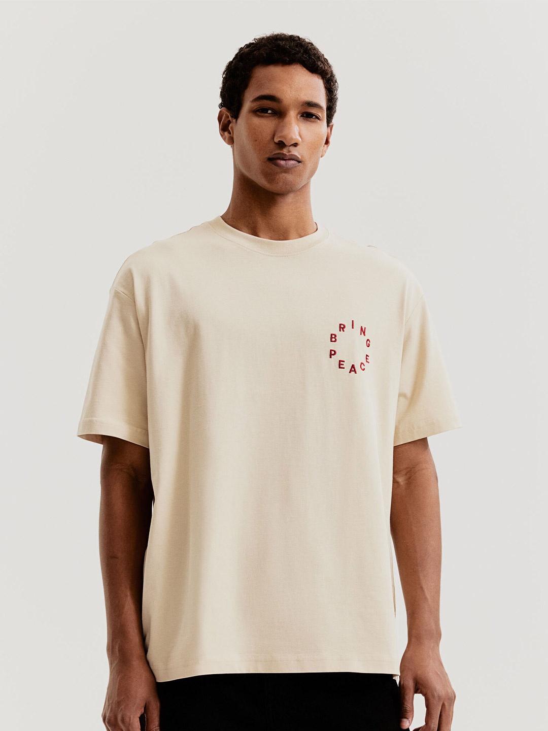 

H&M Pure Cotton Loose Fit T-Shirt, Beige