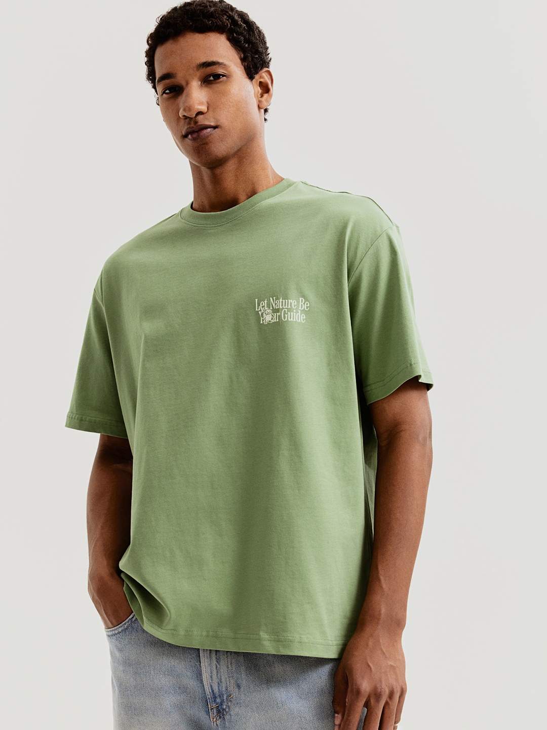 

H&M Pure Cotton Loose Fit T-Shirt, Green
