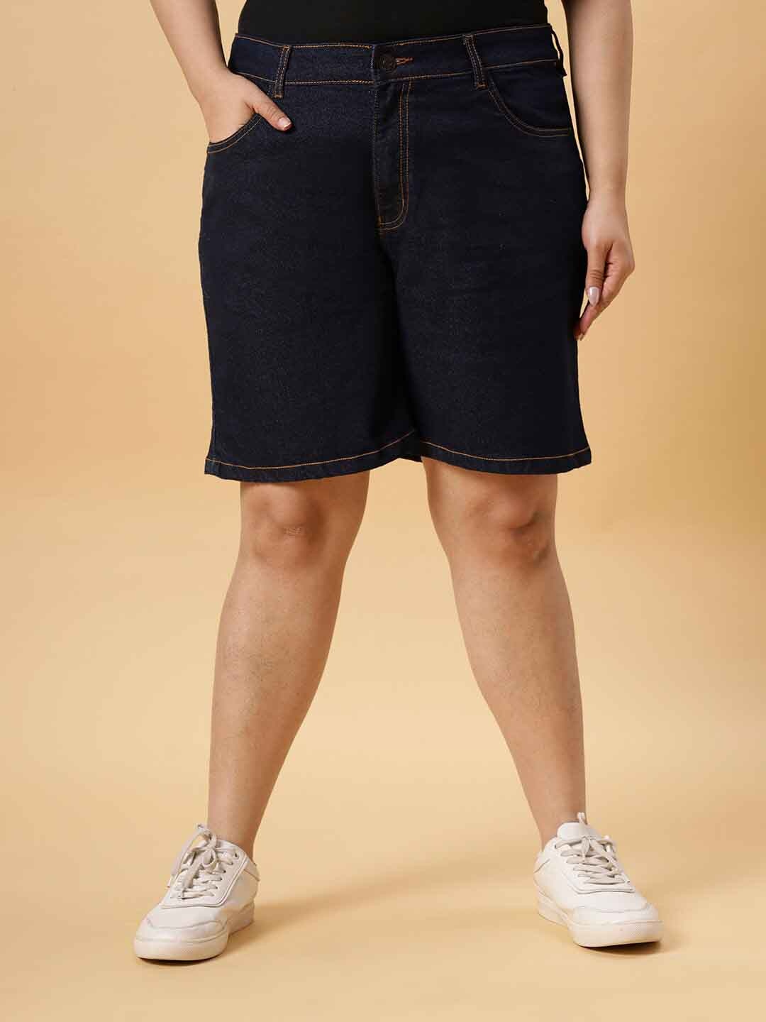 

ZUSH Women Plus Size Stretchable Cotton Denim Shorts, Blue