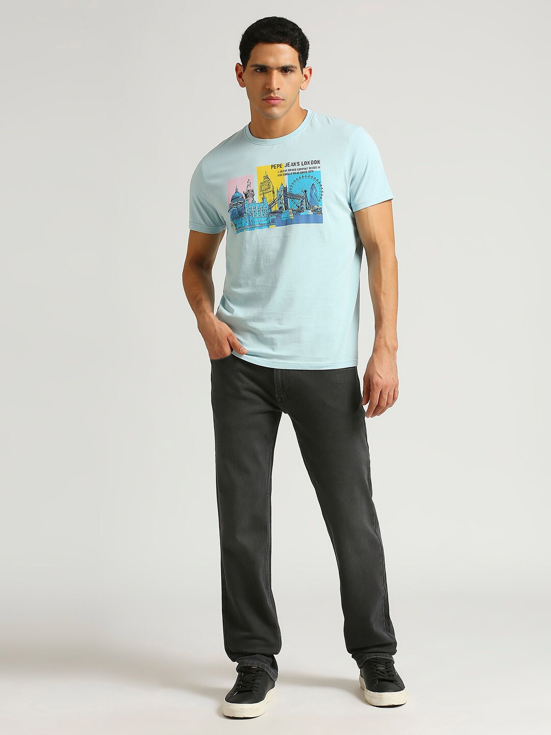 

Pepe Jeans Typography Printed Round Neck Pure Cotton Slim Fit T-shirt, Blue