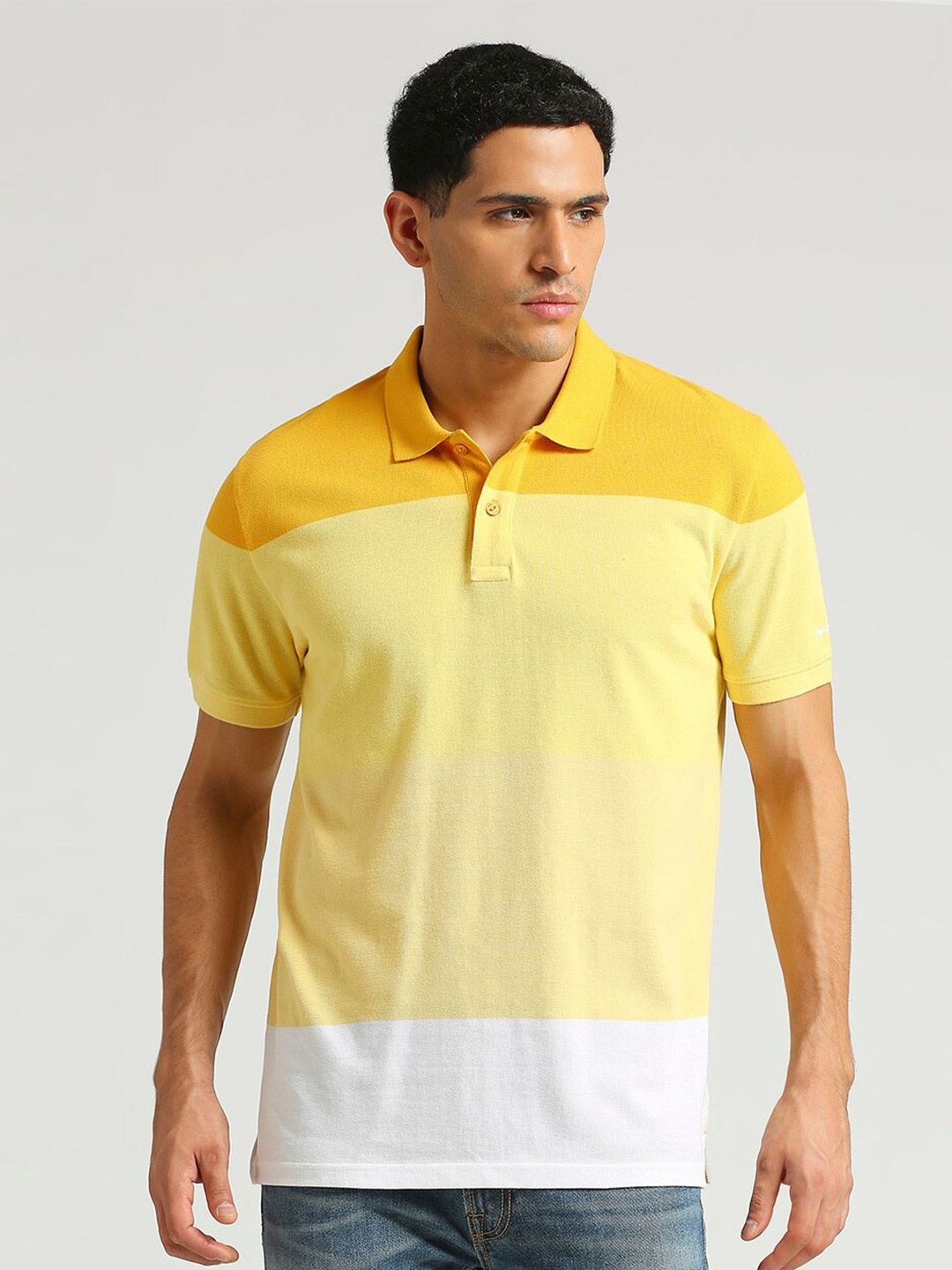 

Pepe Jeans Colourblocked Polo Collar Pure Cotton T-shirt, Yellow