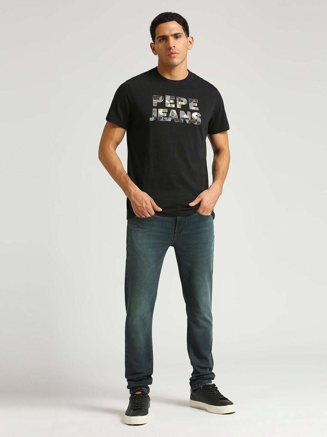 Pepe Jeans Typography Printed Pure Cotton Slim Fit T-shirt, Black