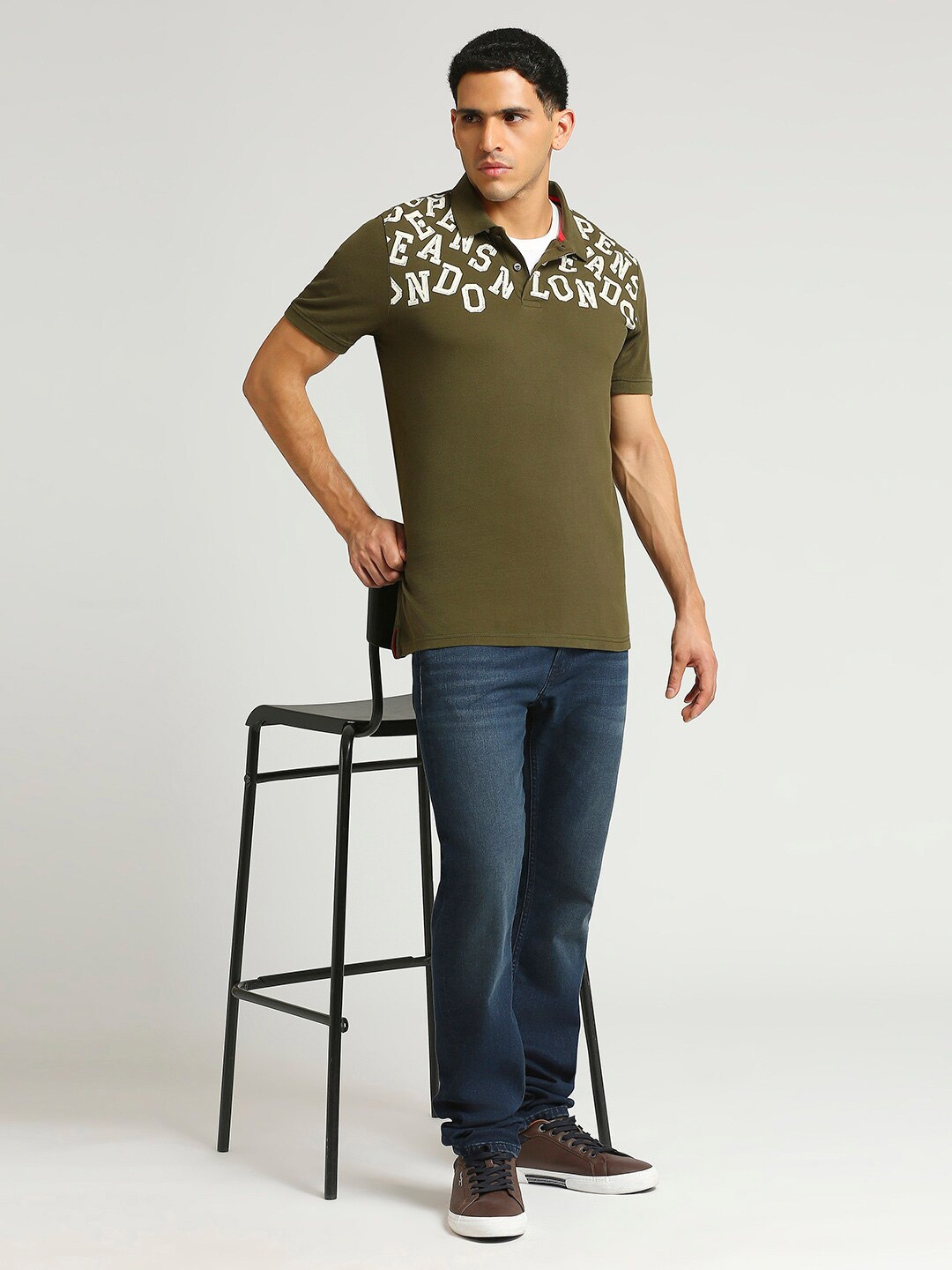 

Pepe Jeans Typography Printed Polo Collar Pure Cotton T-shirt, Green