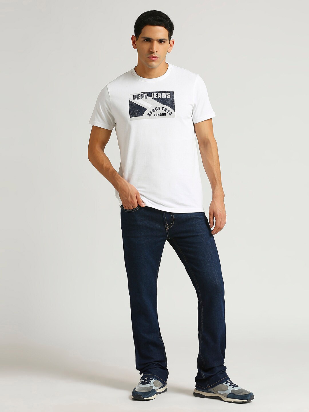 

Pepe Jeans Typography Printed Pure Cotton Applique Slim Fit T-shirt, White