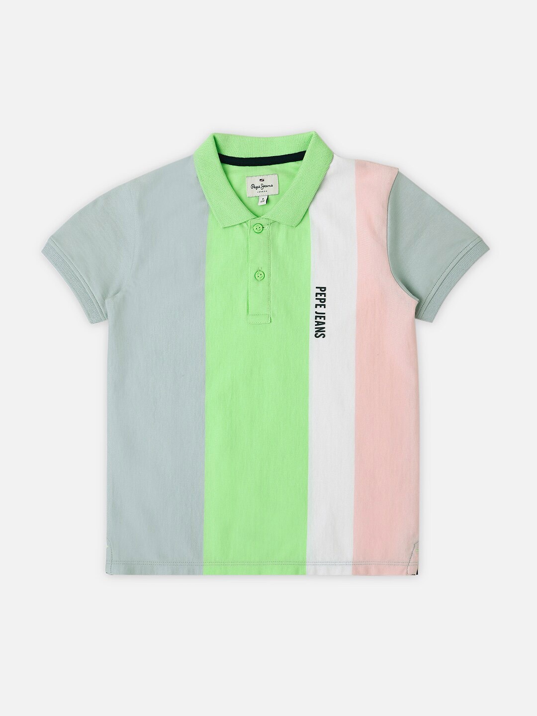 Pepe Jeans Boys Colorblock Polo Collar Pure Cotton T-shirt, Green