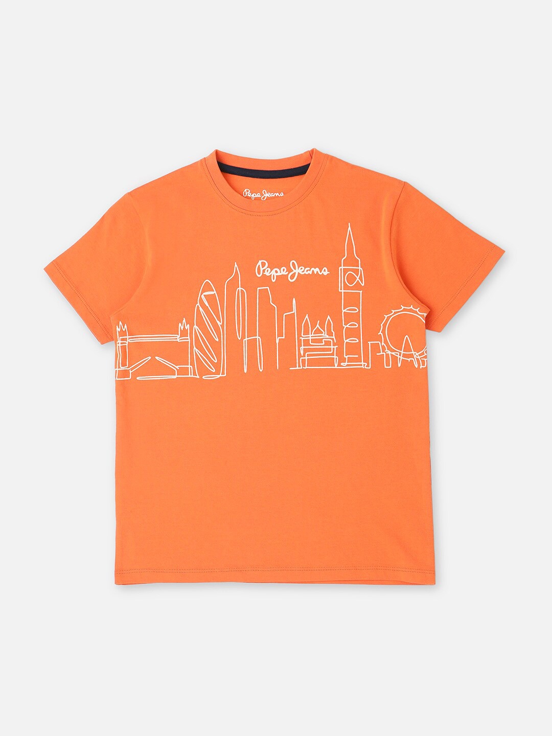 

Pepe Jeans Boys Graphic Printed Round Neck Pure Cotton T-shirt, Orange