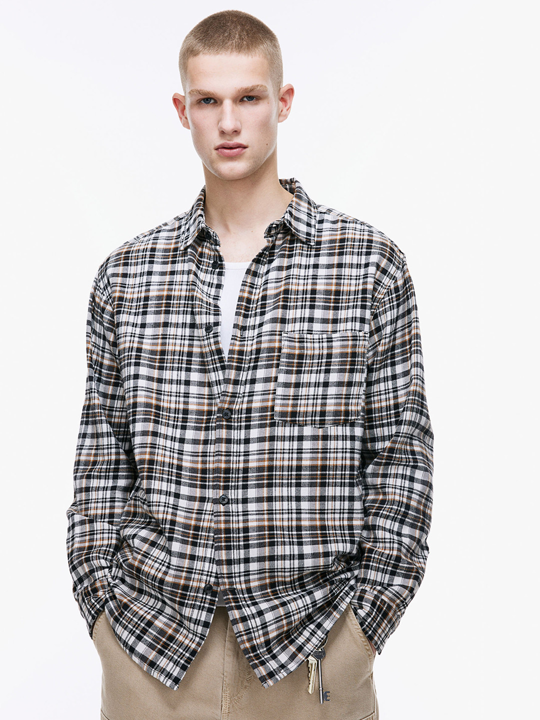 

H&M Loose Fit Flannel Shirt, Blue