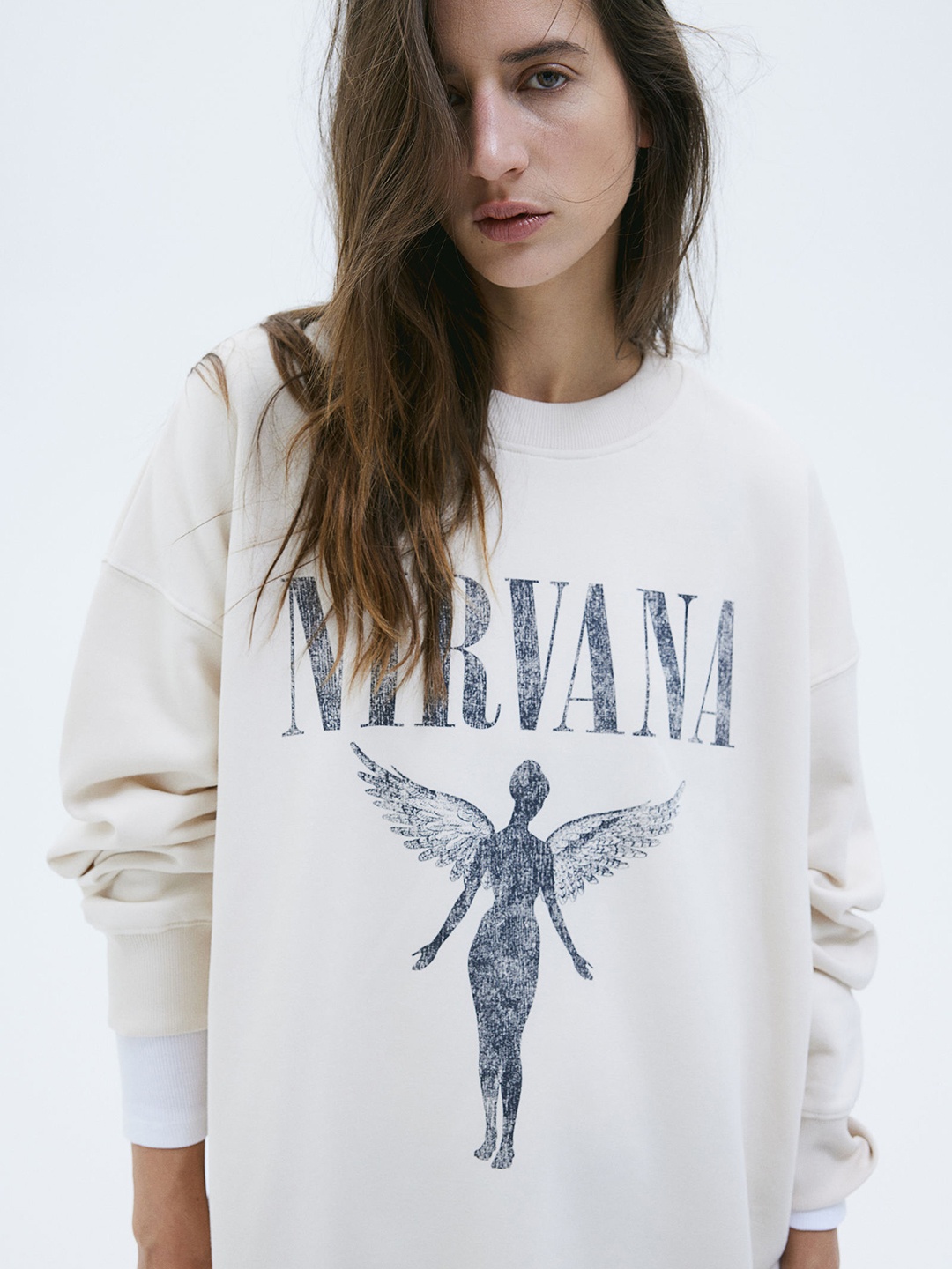 

H&M Printed Oversized Sweatshirt, Beige