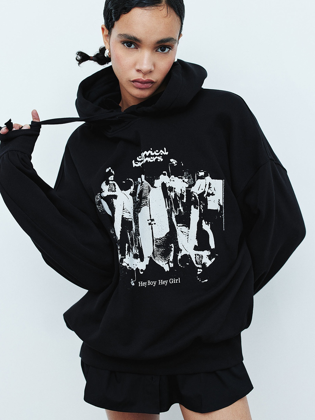 

H&M Oversized Print-Motif Hoodie, Black
