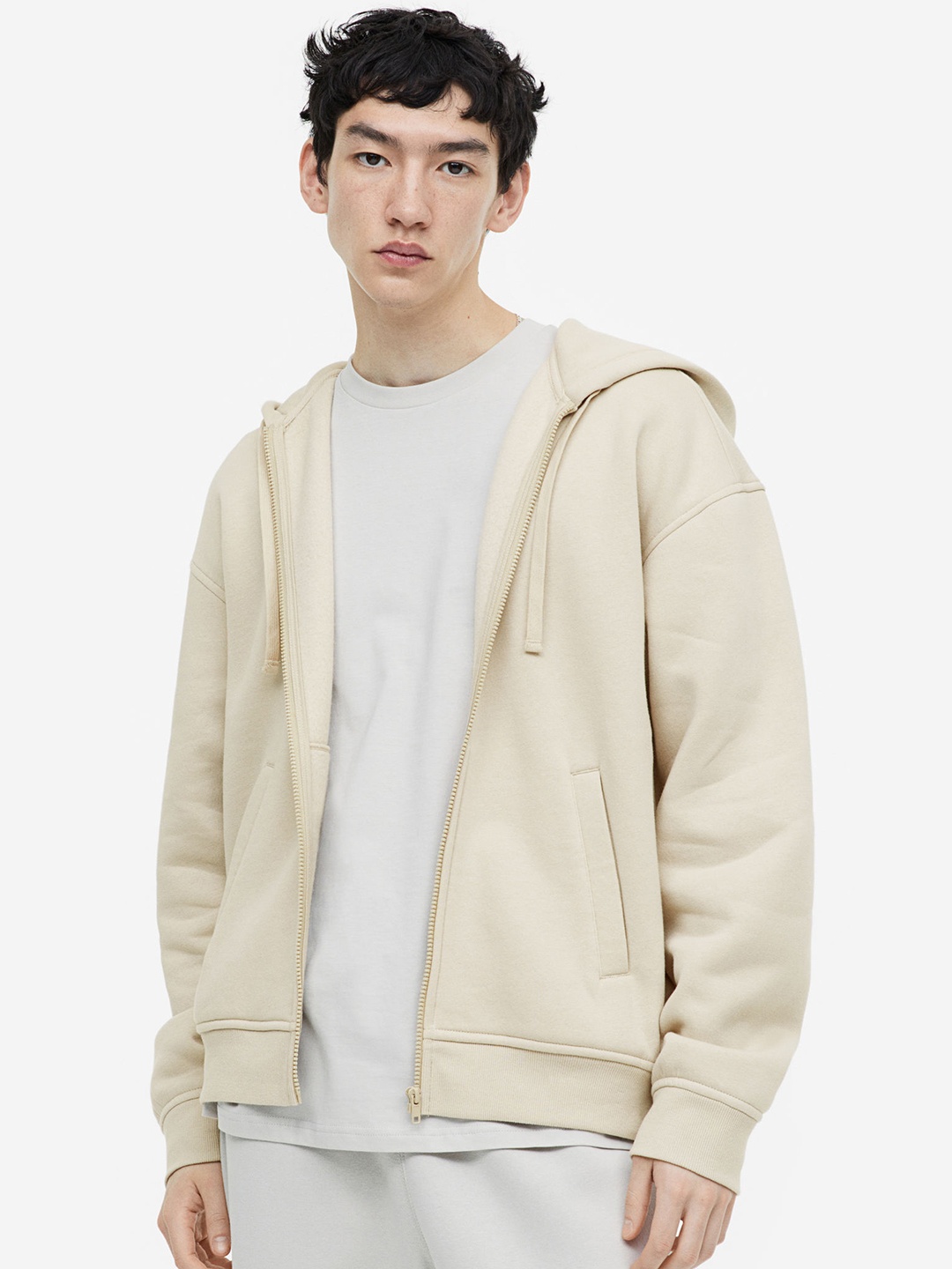 

H&M Loose Fit Zip-Through Hoodie, Beige