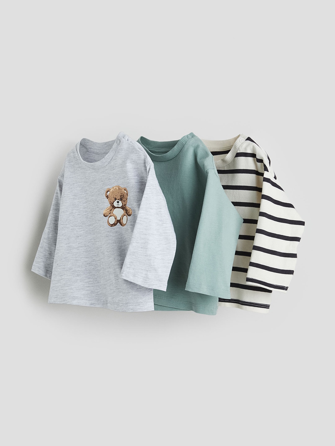 

H&M Boys 3-Pack Cotton Jersey Tops, Grey