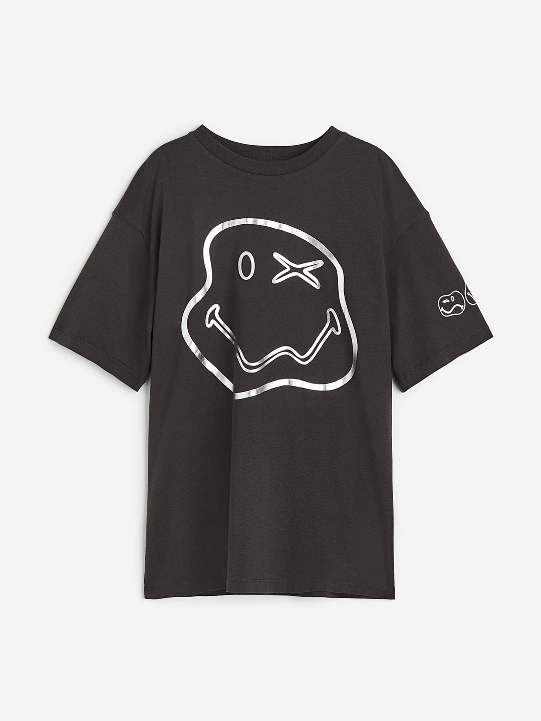 

H&M Girls Pure Cotton Oversized Printed T-Shirt, Grey