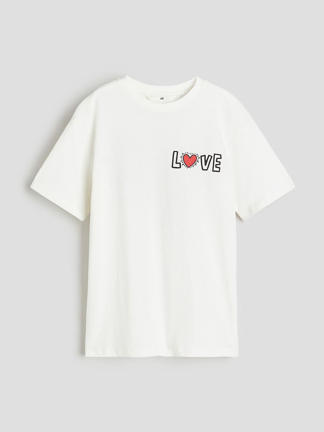

H&M Girls Pure Cotton Oversized Printed T-Shirt, White