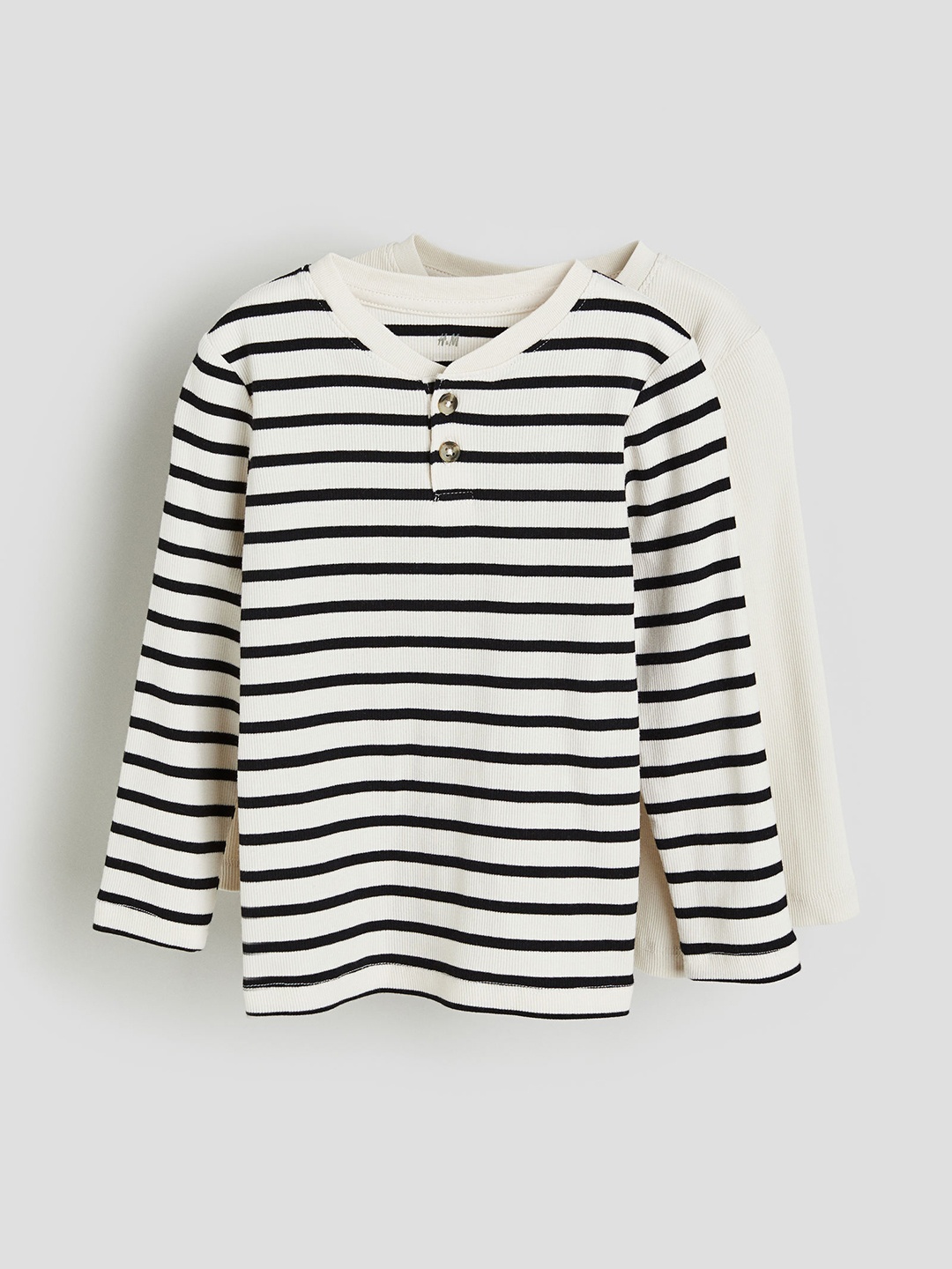 

H&M Boys 2-Pack Ribbed Henley Tops, White