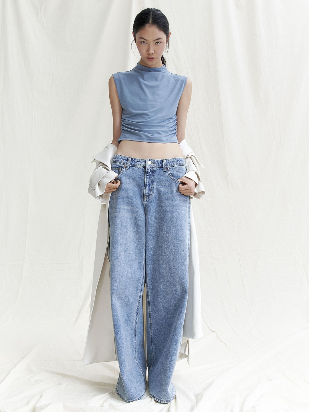 

H&M Cropped Turtleneck Top, Blue
