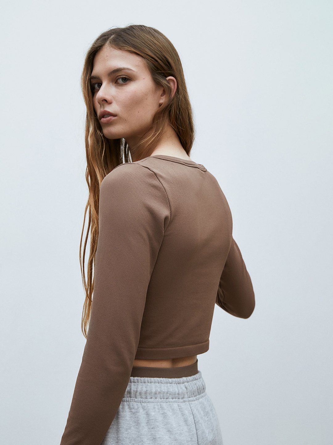 

H&M DryMove Seamless Cropped Sports Top, Brown