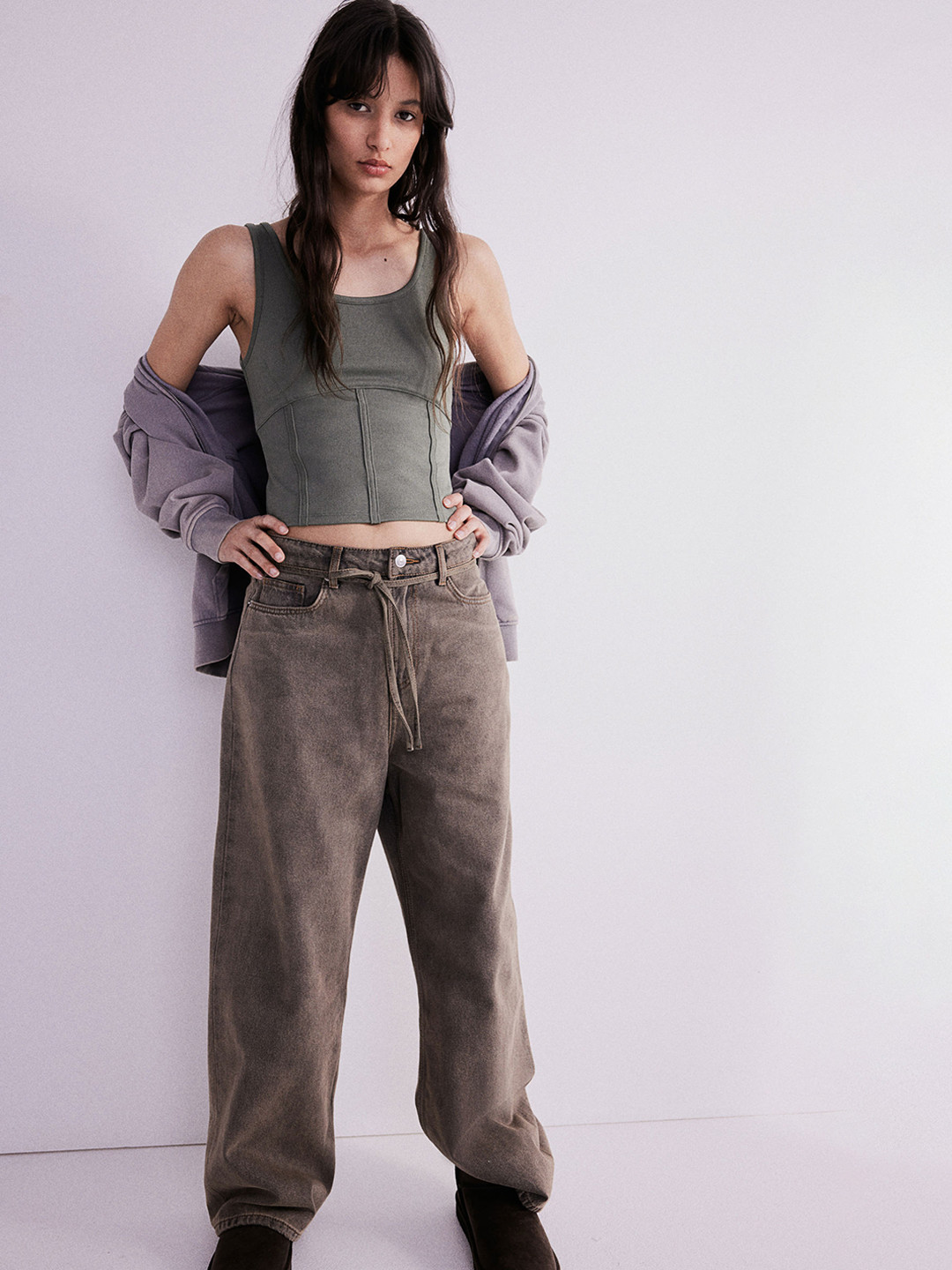 

H&M Ribbed Corset-Style Vest Top, Green