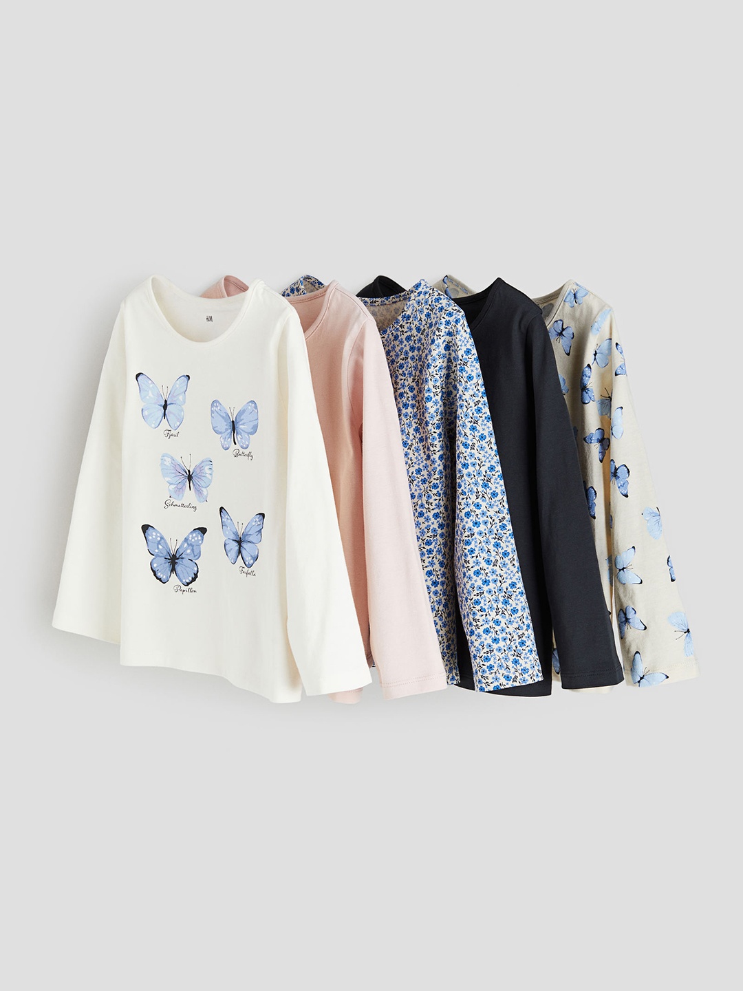 

H&M Girls Pure Cotton 5-Pack Long-Sleeved Tops, White