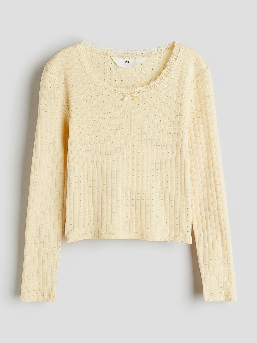 

H&M Girls Lace-Trimmed Pointelle Jersey Tops, Yellow