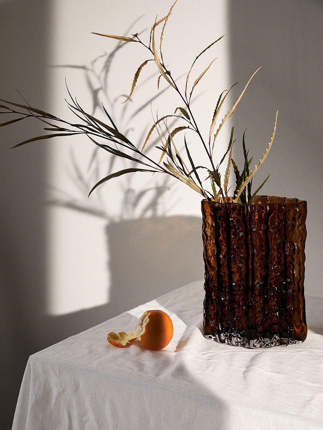 

H&M Beige Large Textured Glass Vase