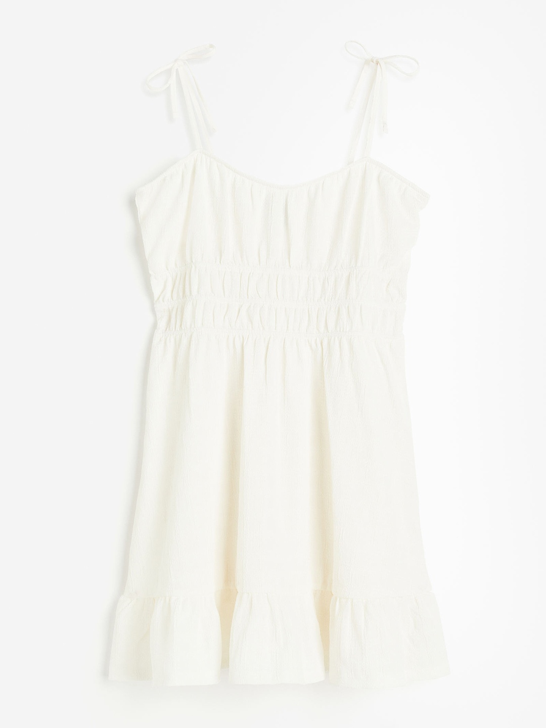 

H&M Women Smocked-Waist Textured Dress, White