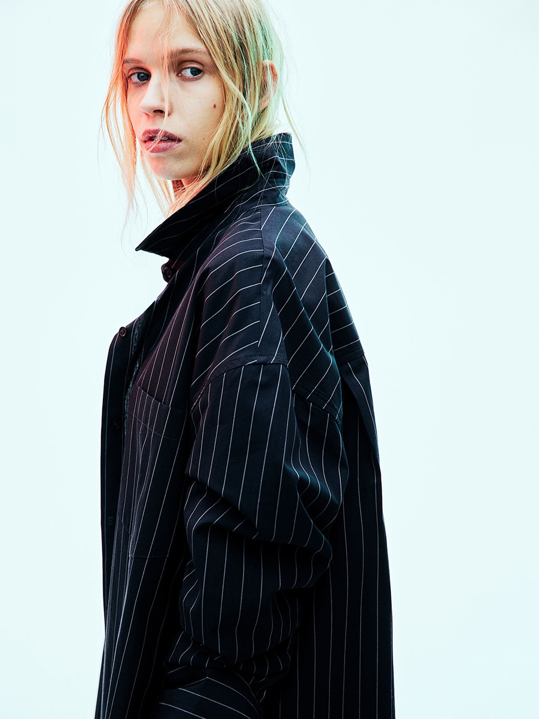 

H&M Pure Cotton Oversized Poplin Shirt, Black