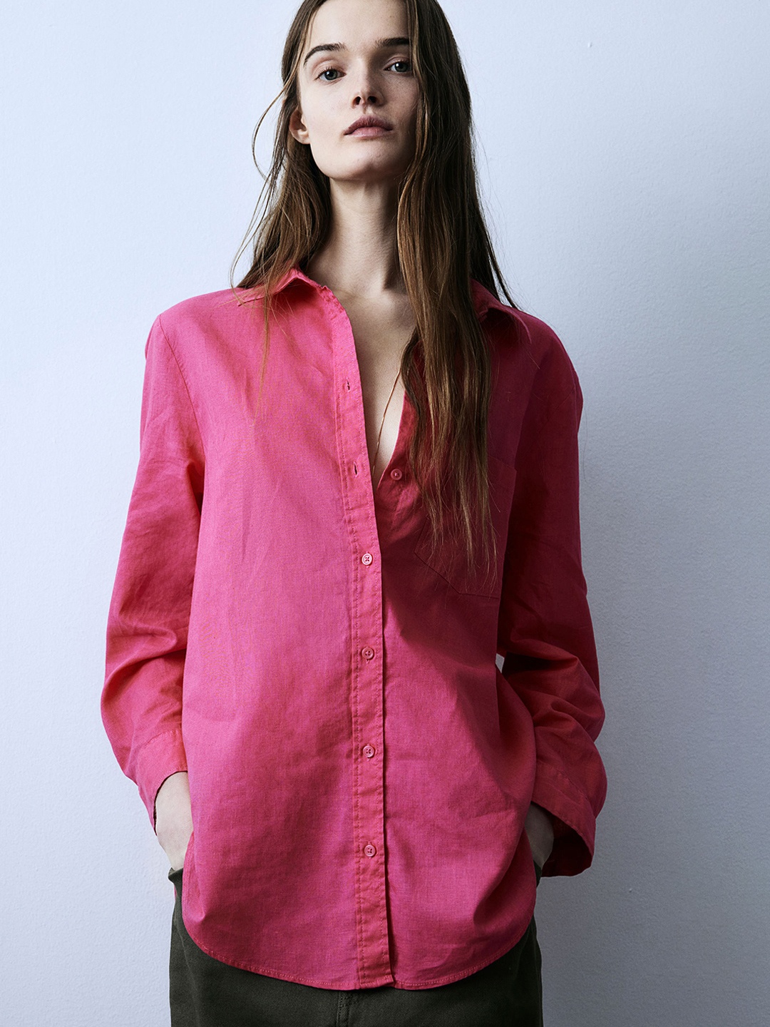 

H&M Linen-Cotton Shirt, Pink