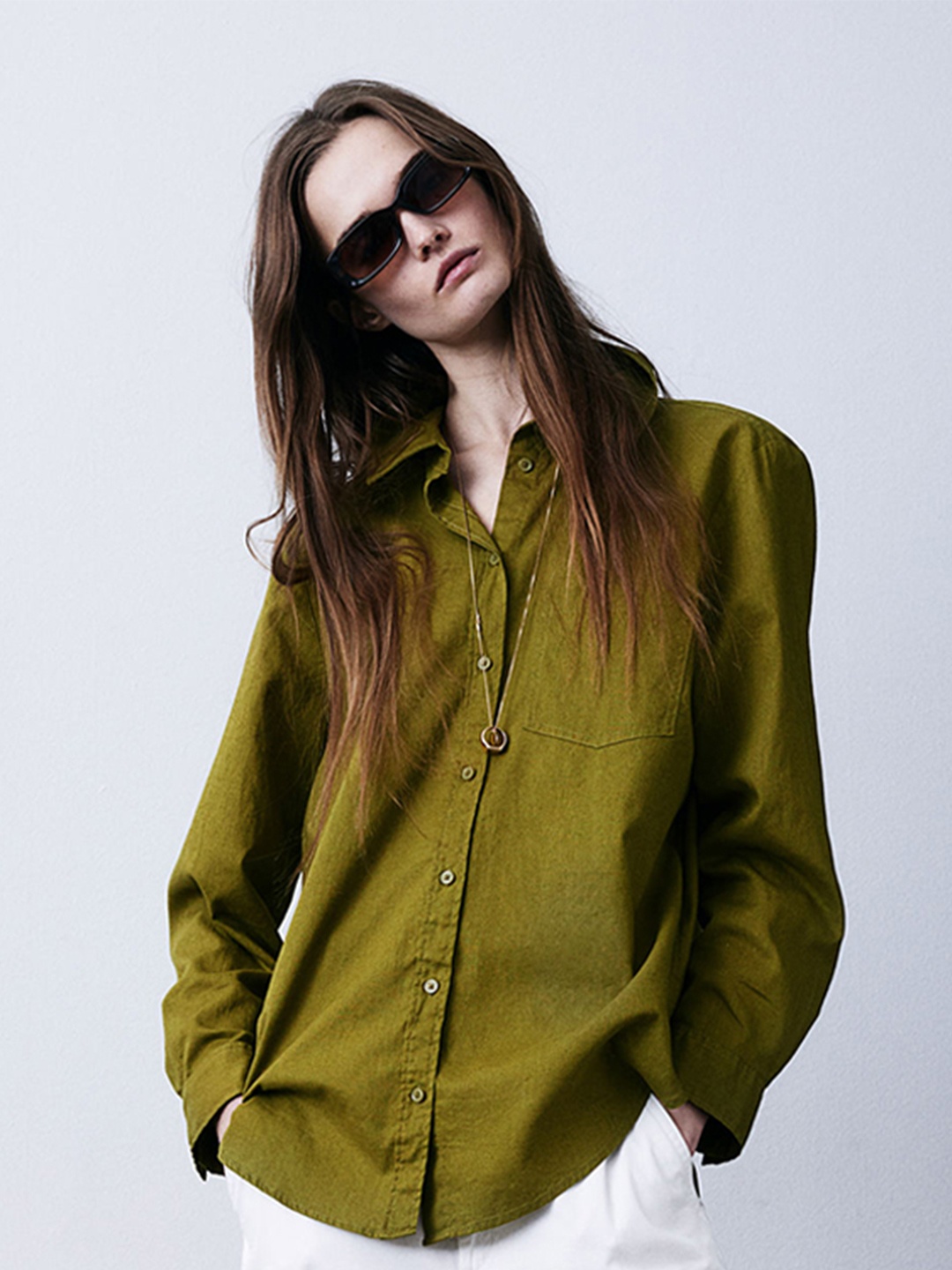 

H&M Linen-blend shirt, Olive