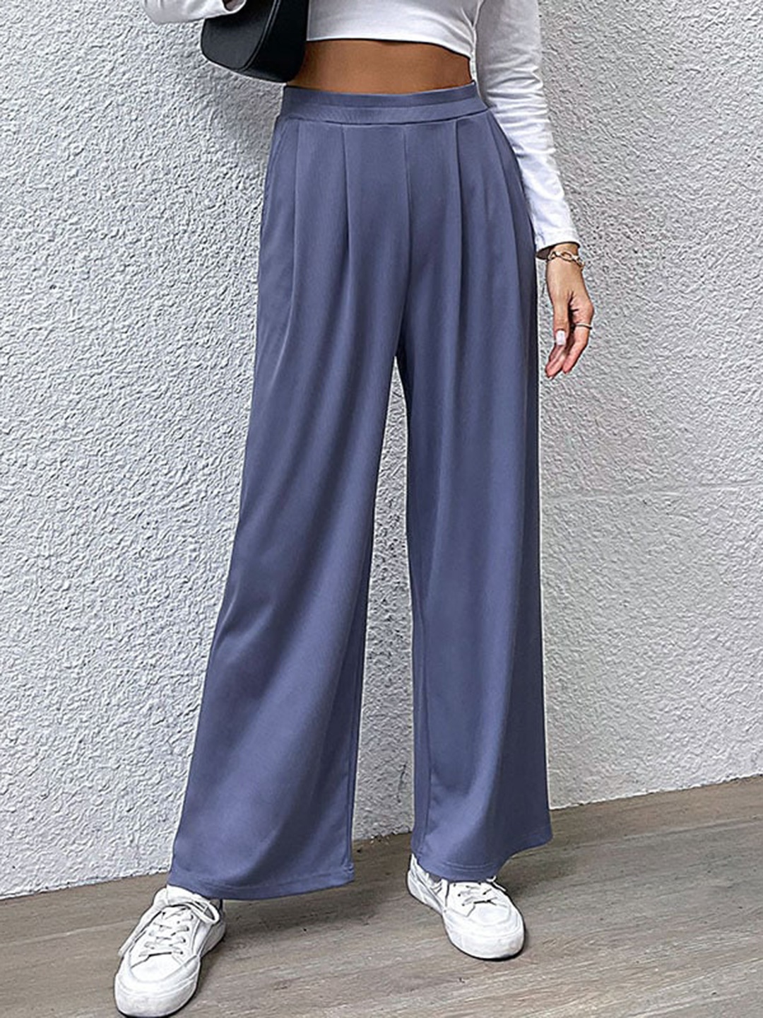 

StyleCast High-Rise Easy Wash Pleated Parallel Trousers, Blue