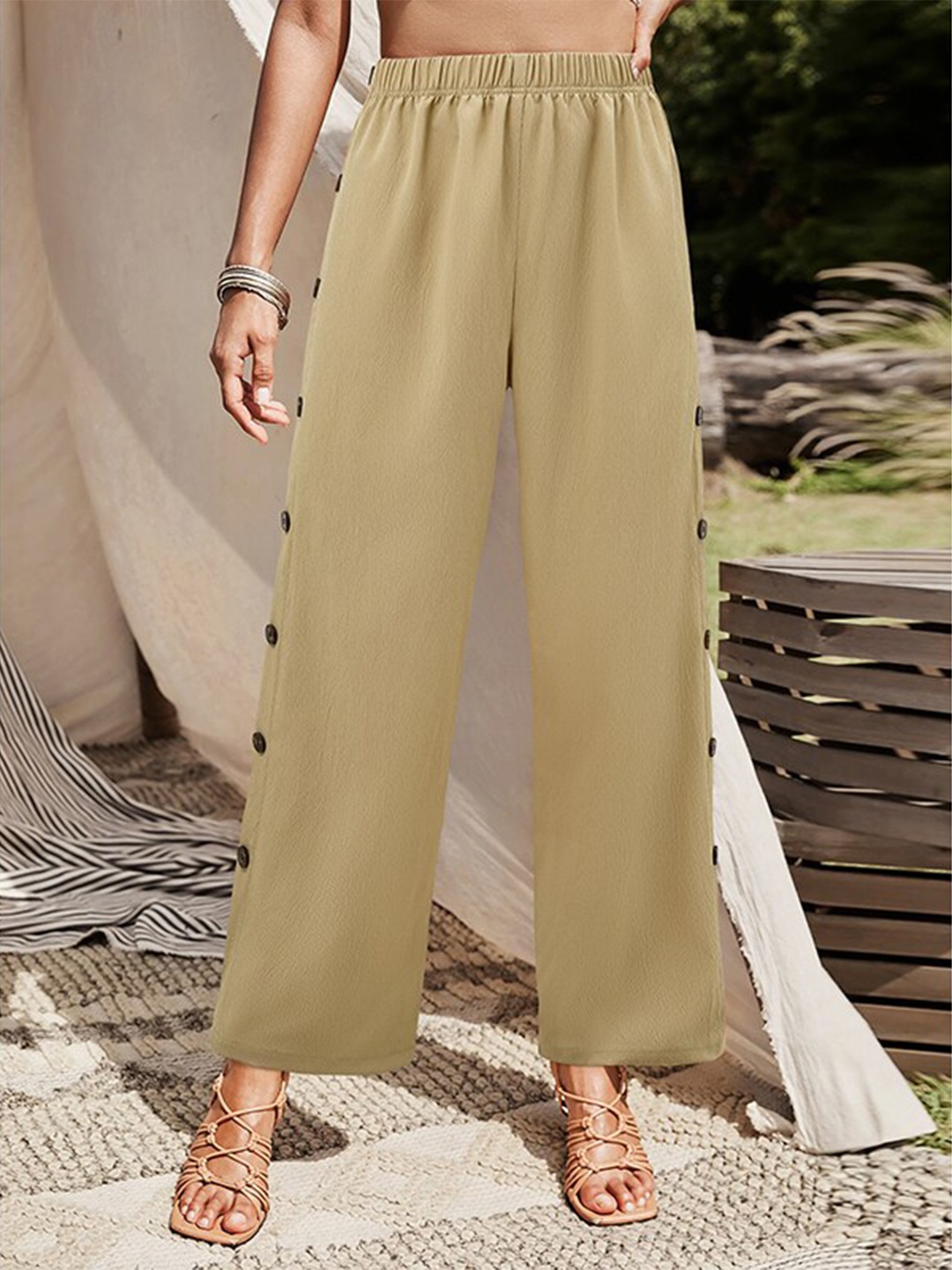 

StyleCast Women Khaki High-Rise Easy Wash Parallel Trousers