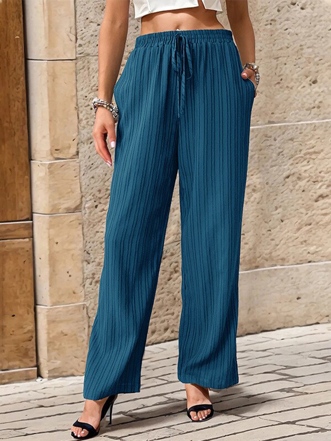 

StyleCast Easy Wash Mid Rise Regular Fit Parallel Trousers, Blue