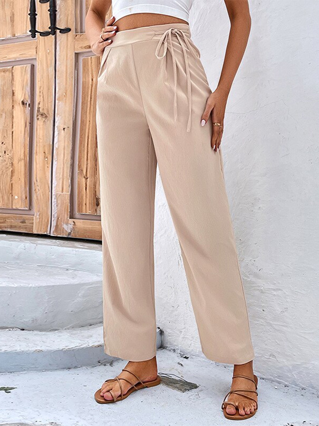 

StyleCast High-Rise Easy Wash Pleated Regular Fit Trousers, Beige