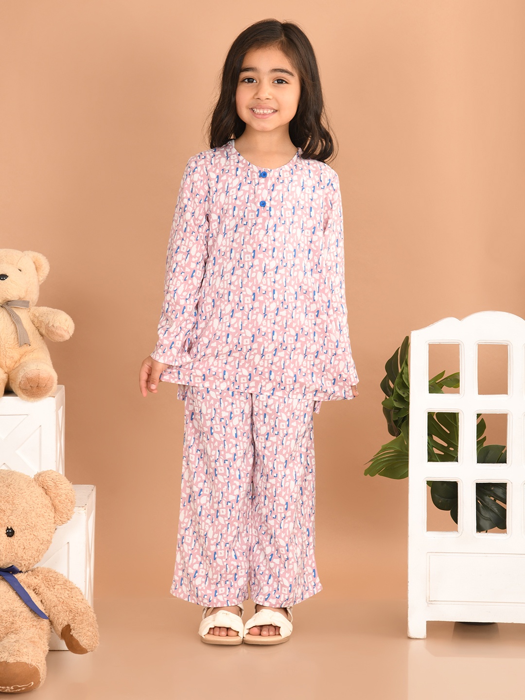 

Superminis Girls Abstract Printed Top With Trousers, Pink