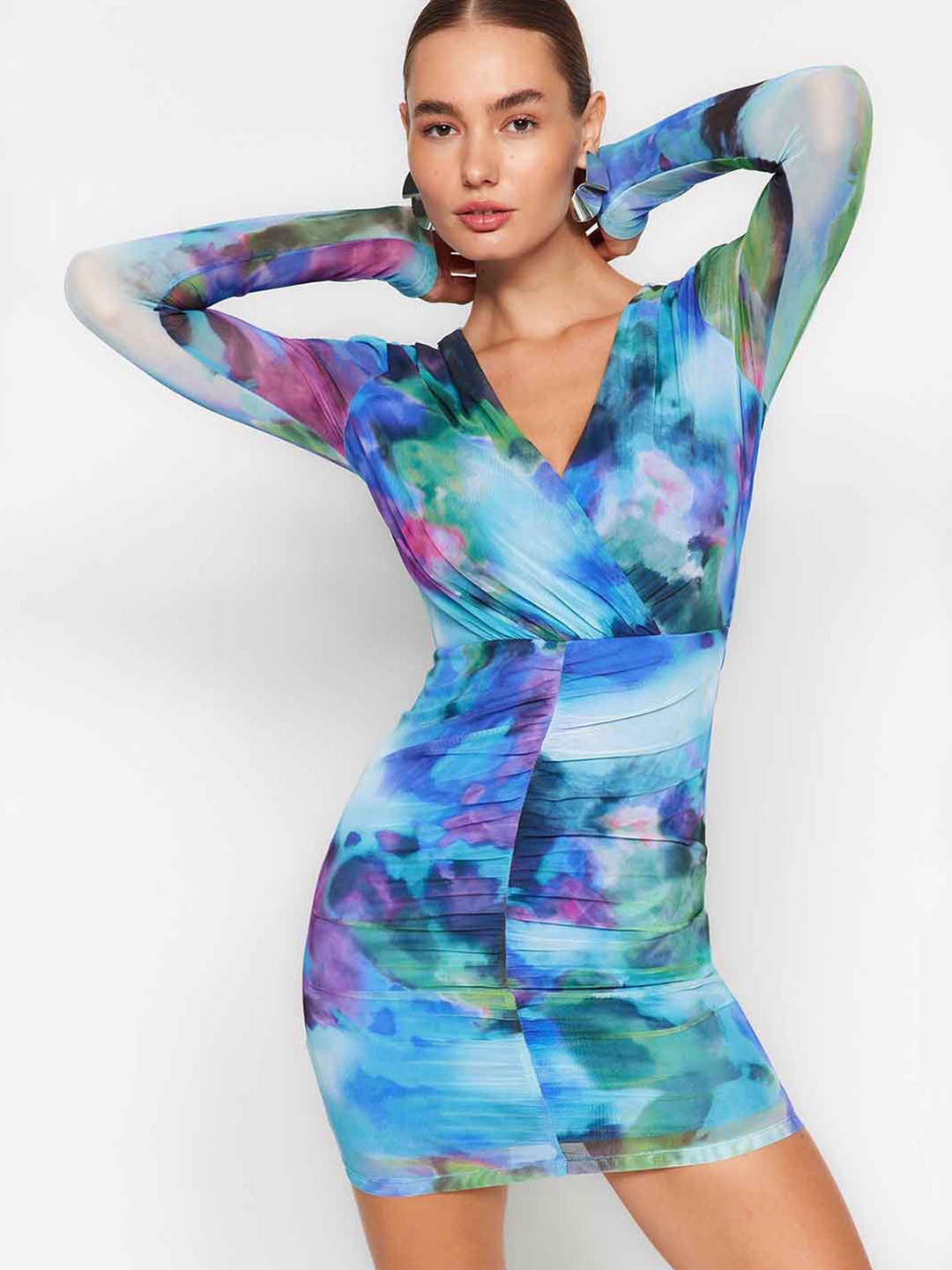 

Trendyol Abstract Print Bodycon Mini Dress, Blue