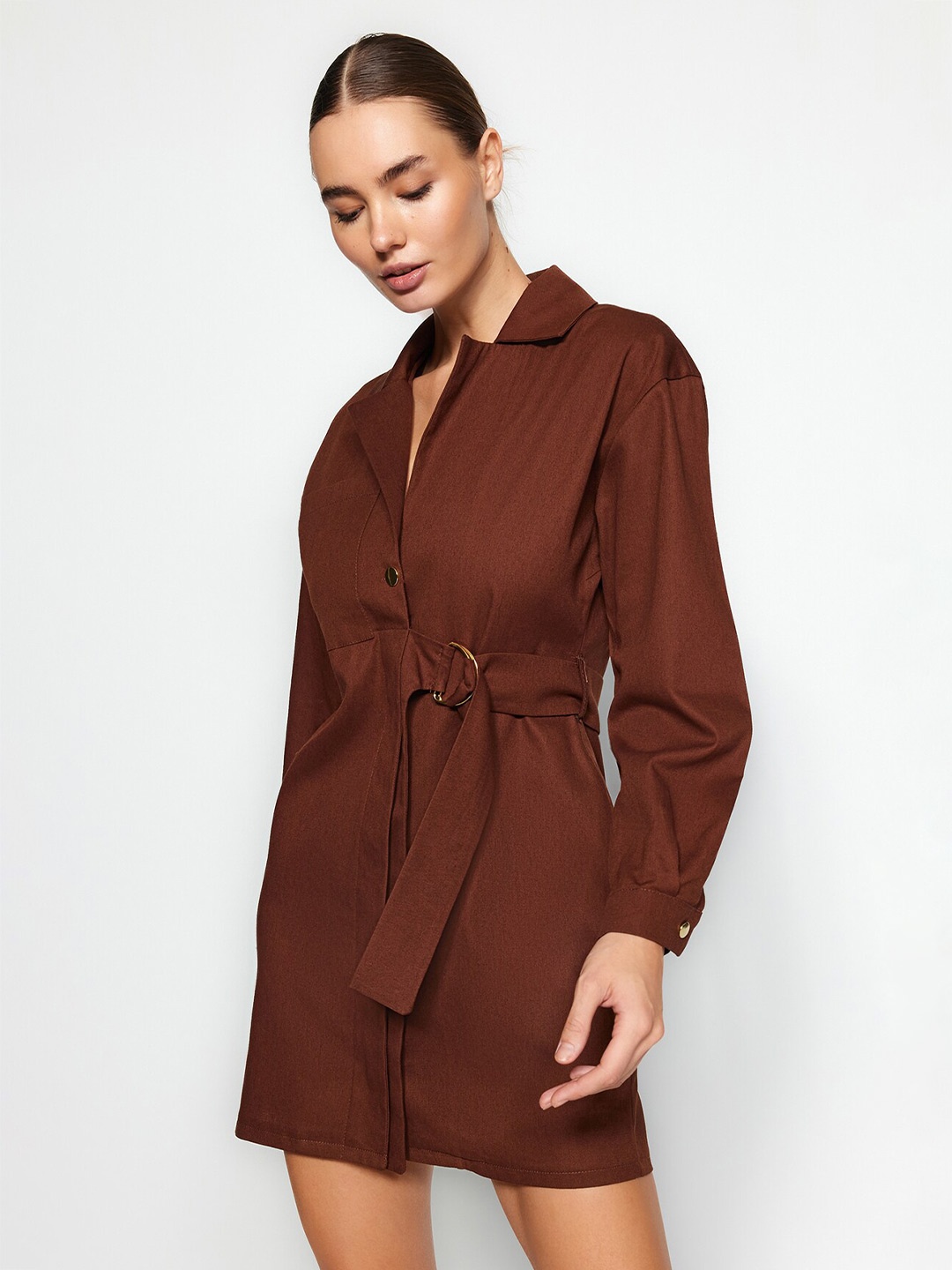 

Trendyol Shirt collar Cuffed Long Sleeves Shirt Mini Dress, Na