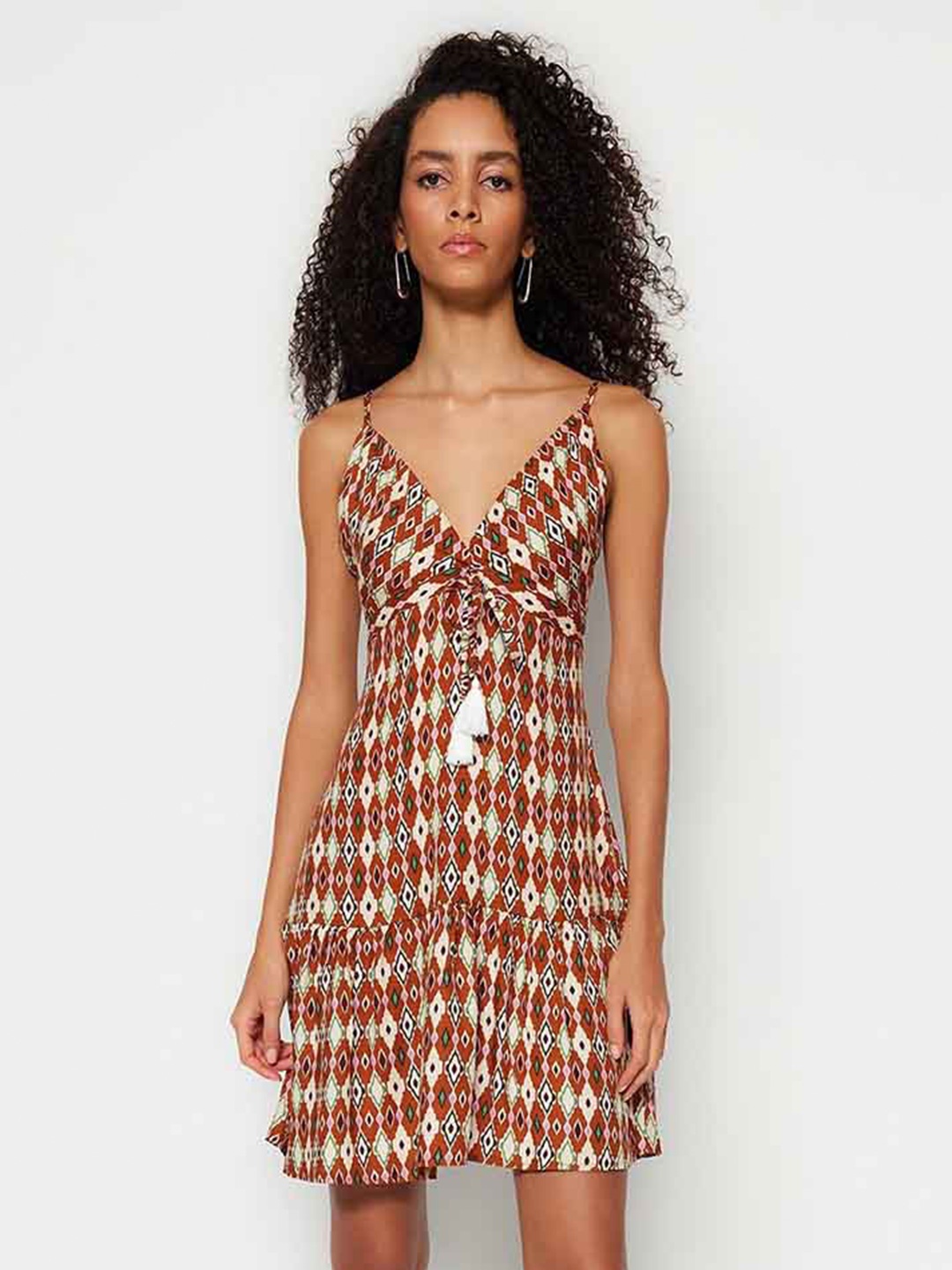 

Trendyol Printed Shoulder Straps A-Line Dress, Na