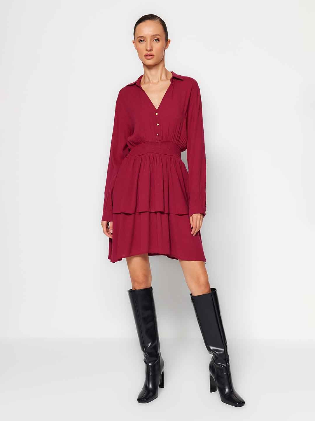 

Trendyol V-Neck Fit & Flare Layered Mini Dress, Red