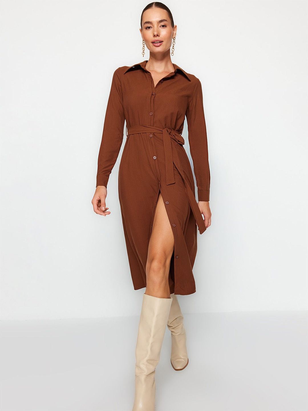 

Trendyol Shirt Collar Cuffed Long Sleeves Shirt Dress, Na