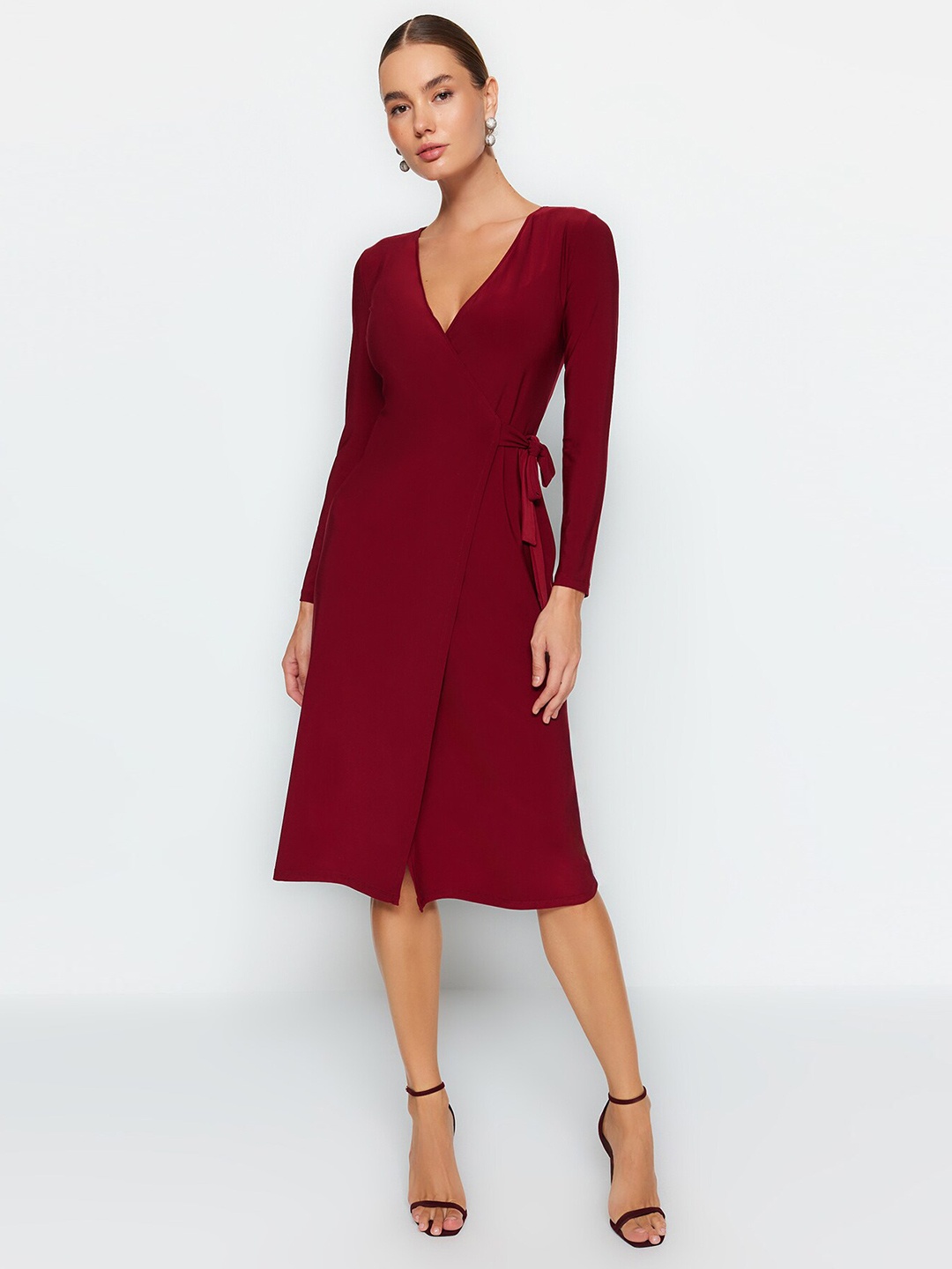 

Trendyol V Neck Long Sleeves Wrap Dress, Na