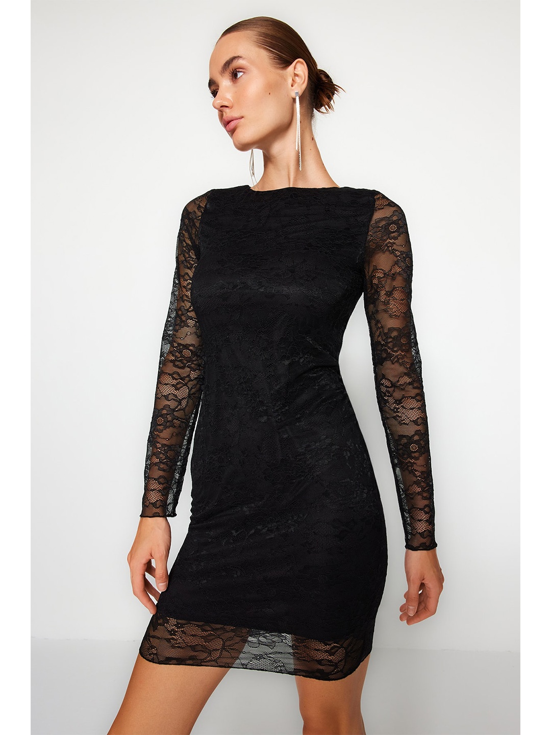 

Trendyol Boat Neck Long Sleeves Bodycon Mini Dress, Na