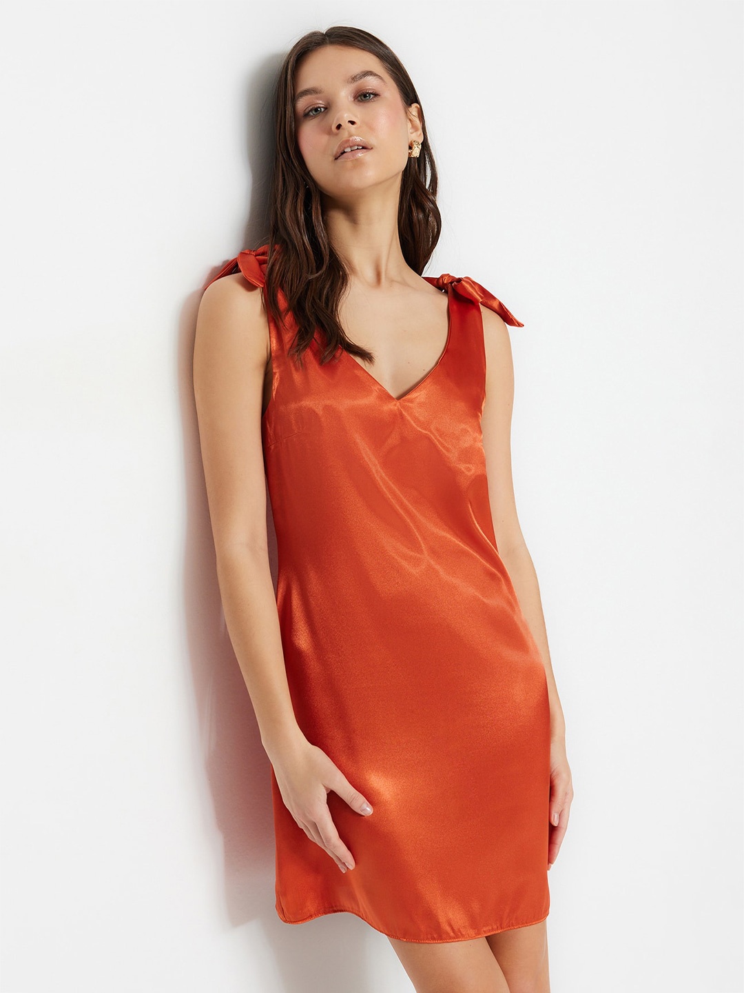 

Trendyol V-Neck A-Line Mini Dress, Orange