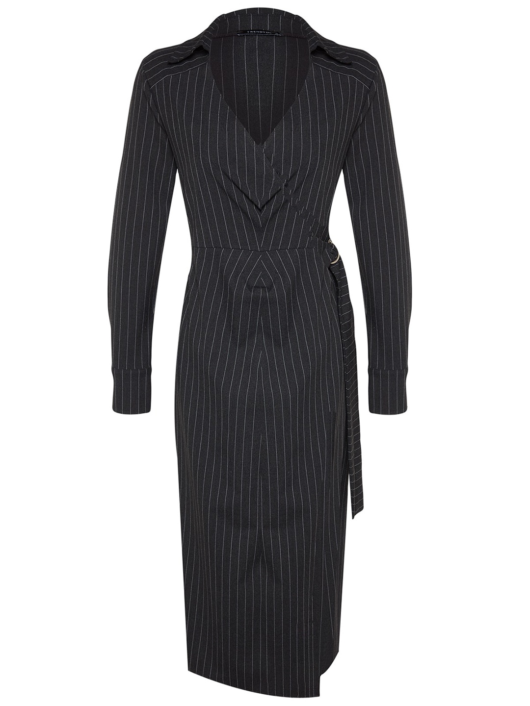 

Trendyol Striped V-Neck Belted Midi Wrap Dress, Black