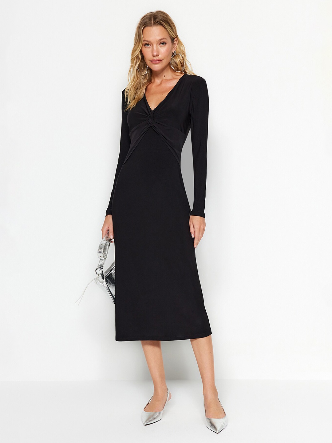 

Trendyol V-Neck Sheath Midi Dress, Black